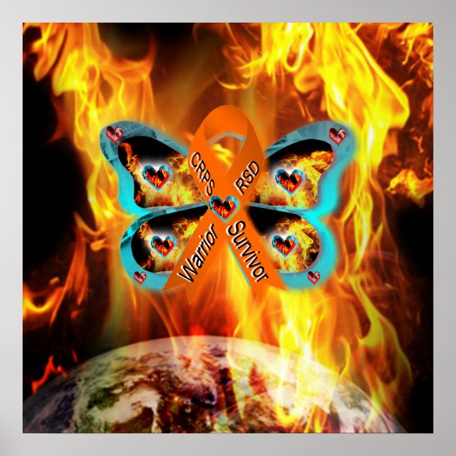 CRPS RSD Warrior Survior Ribbon Butterfly Earth Poster (Vorne)