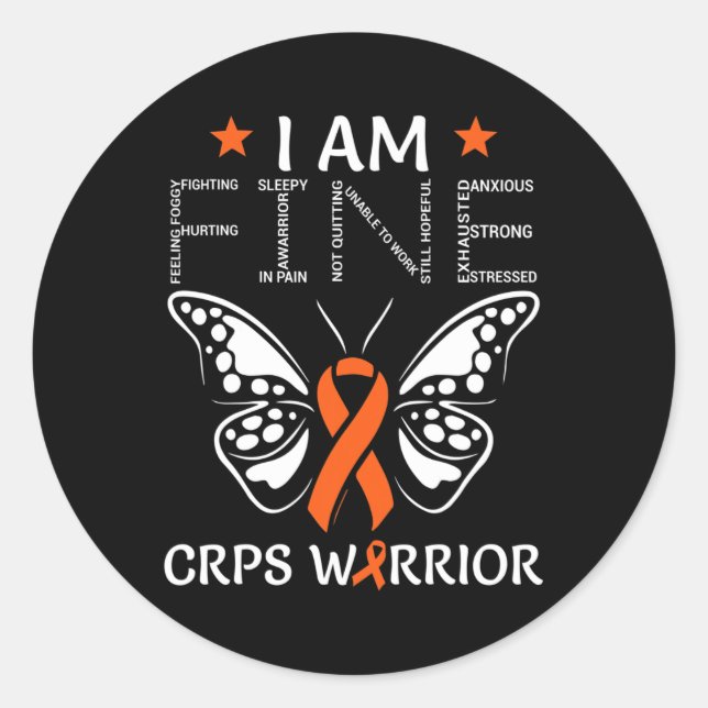 CRPS Warrior I Bin Fine Orange Ribbon Butterfly RS Runder Aufkleber (Vorderseite)