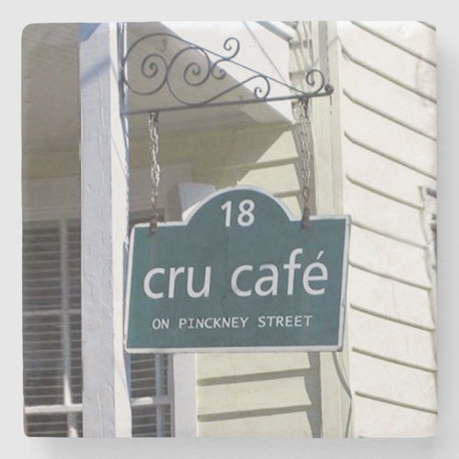 Cru Cafe Charleston, SC. Marmorstein-Untersetzer. Steinuntersetzer (Vorderseite)