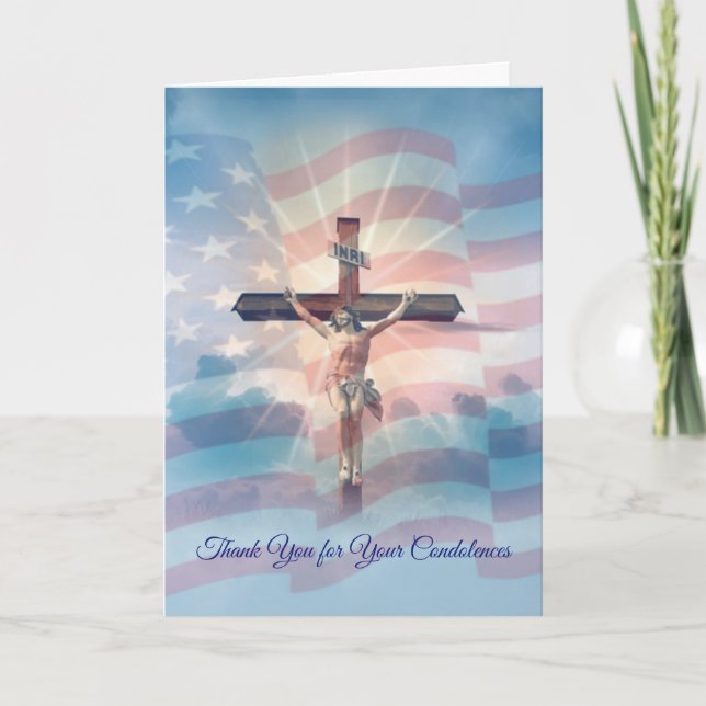 Crucifix American Flag Beileid Danke (Vorderseite)