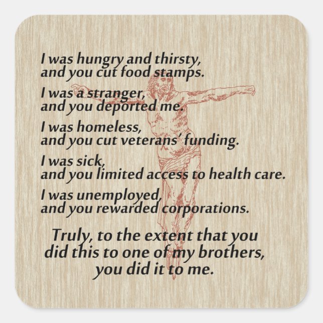 Crucifix der sozialen Gerechtigkeit Quadratischer Aufkleber (Vorderseite)