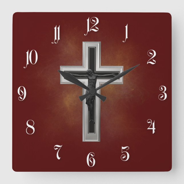 Crucifix Quadratische Wanduhr (Vorderseite)
