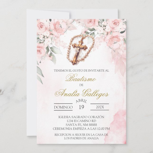 Crucifix Spanische Taufe Einladung (Vorderseite)