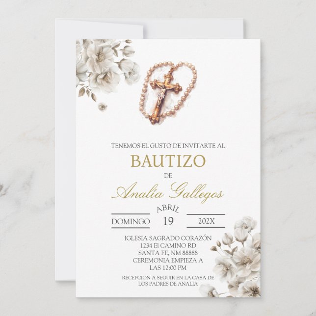 Crucifix Spanische Taufe Einladung (Vorderseite)