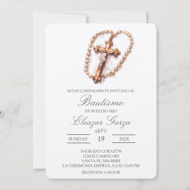 Crucifix Taufe in spanischer Einladung (Vorderseite)