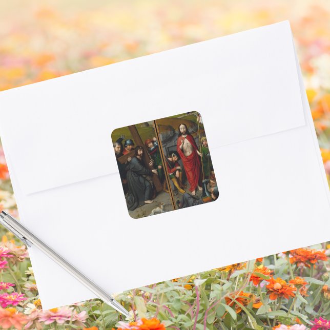 Crucifixe Lent Auferstehung Jesus Christus Ostern Quadratischer Aufkleber (Religious Christian Catholic Crucifixion Lent Resurrection Jesus Christ Easter Envelope Sticker)