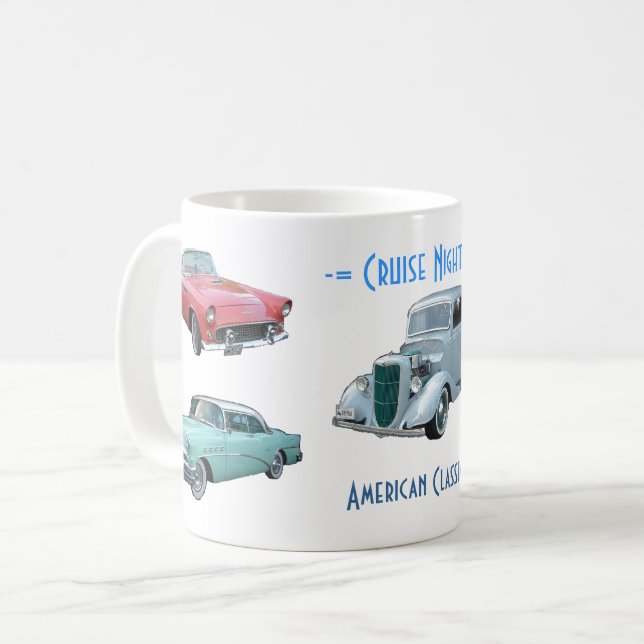 CRUISE NIGHT Oldtimer-Tasse Kaffeetasse (Vorderseite Links)