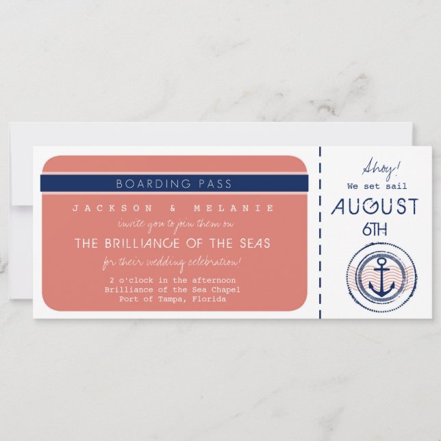 Cruise Ship Anchor Boarding Pass Wedding Invite Einladung (Vorderseite)