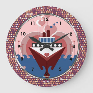 Cruise Ship Hearts Art Wall Clock Große Wanduhr
