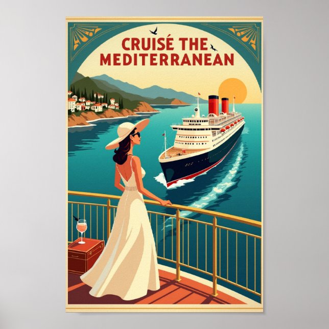 Cruise the Mediterranean – Vintage Luxury Travel Poster (Vorne)