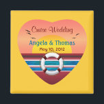 Cruise Wedding Personalisiert Favor Magnet<br><div class="desc">Ein romantischer personalisierter Kreuzfahrtersonnenuntergang mit Blick auf die Gastgeschenk Hochzeit. Ein wunderschöner quadratischer Magnet für eine Kreuzfahrt themed Hochzeit. Dieser Magnet zeichnet sich durch einen romantischen und lebendigen Sonnenuntergang aus, der die digitale Kunst in einem Herzen von XG Designs NYC zeigt. Eine einzigartige Gastgeschenk Hochzeit für Kreuzfahrten von Ihrem besonderen...</div>