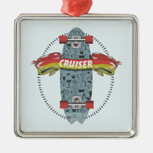 Cruiser Skateboard Stab Pop Tattoodesign Ornament Aus Metall