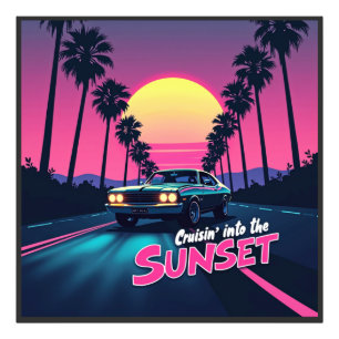 Cruisin' in den Sonnenuntergang - 80er Retro Drive Fotodruck