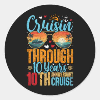 Cruisin Through 10 Years 10th Wedding Anniversary Runder Aufkleber
