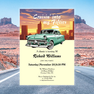 Cruising Classic Retro Car City 50. Geburtstag Einladung