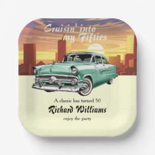 Cruising Classic Retro Car City 50. Geburtstag Pappteller