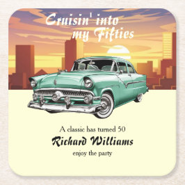 Cruising Classic Retro Car City 50th Birthday Rechteckiger Pappuntersetzer