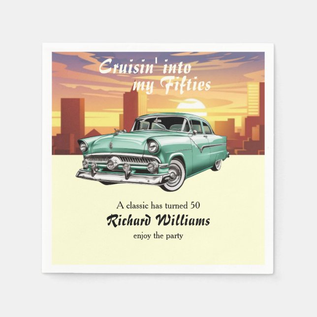 Cruising Classic Retro Car City 50th Birthday Serviette (Vorderseite)