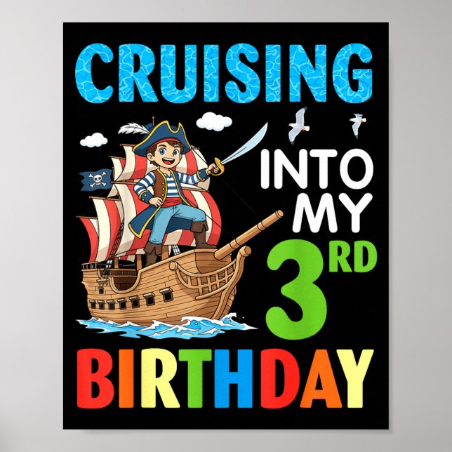 Cruising Into My 3rd Birthday Rate Little Boy 3 Ye Poster (Vorne)
