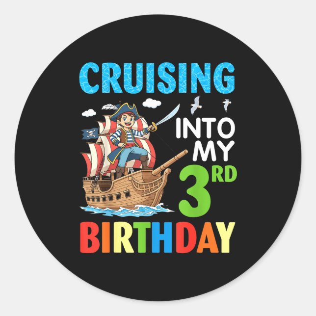 Cruising Into My 3rd Birthday Rate Little Boy 3 Ye Runder Aufkleber (Vorderseite)