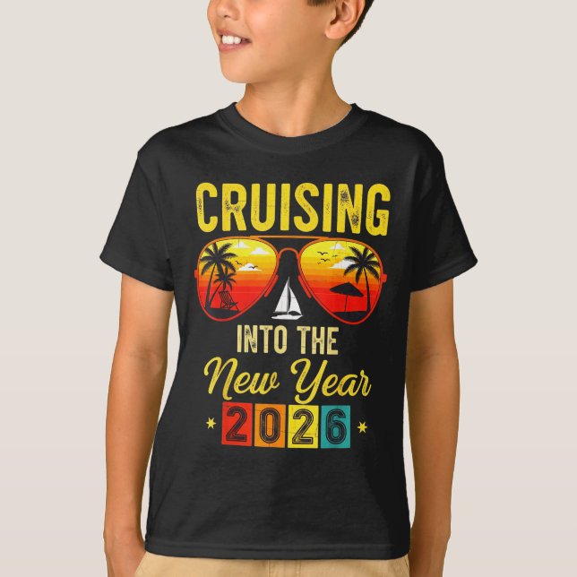 Cruising Into New Year 2026 Retro Trocal Sunset  T-Shirt (Vorderseite)