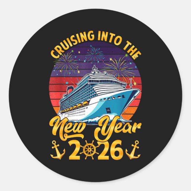 Cruising Into The New Year 2026 Cruise New Years E Runder Aufkleber (Vorderseite)