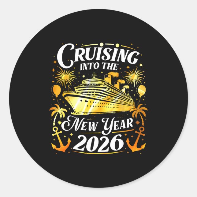 Cruising Into The New Year 2026 Happy New Year Fam Runder Aufkleber (Vorderseite)