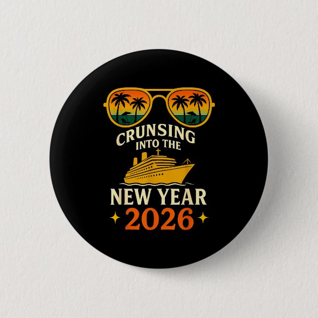 Cruising Into The New Year 2026 Retro Sunset Cruis Button (Vorderseite)