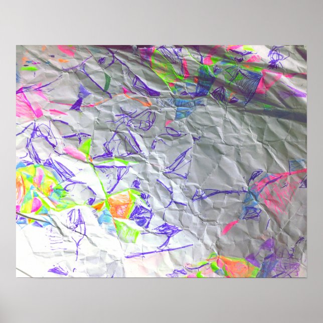 Crumpled Paper Scribble Abstrakt Modern Art Print Poster (Vorne)