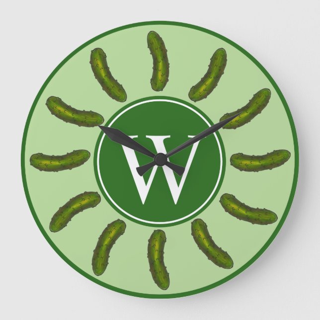 Crunchy Green Kosher Dill Pickle Feinschmecker Küc Große Wanduhr (Vorderseite)