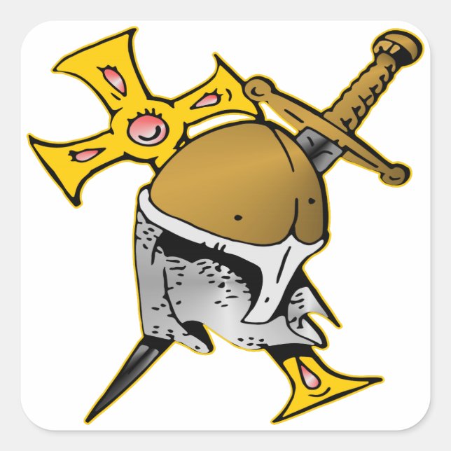 Crusader Helmet Cross & Sword Quadratischer Aufkleber (Vorderseite)