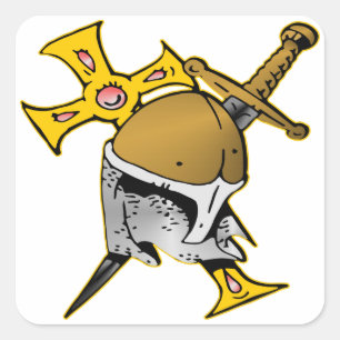 Crusader Helmet Cross & Sword Quadratischer Aufkleber