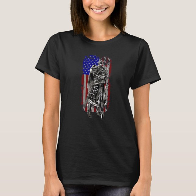 Crusader Knight Templar God Warrior America Flag F T-Shirt (Vorderseite)