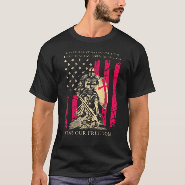 Crusader Knight Templar Warrior Of God US Flag Ret T-Shirt (Vorderseite)
