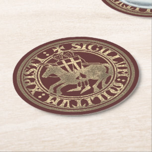 Crusader Templar Knights Siegel Logo Deus Vult Gol Runder Pappuntersetzer
