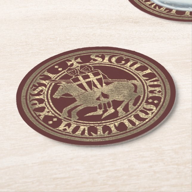 Crusader Templar Knights Siegel Logo Deus Vult Gol Runder Pappuntersetzer (Angewinkelt)