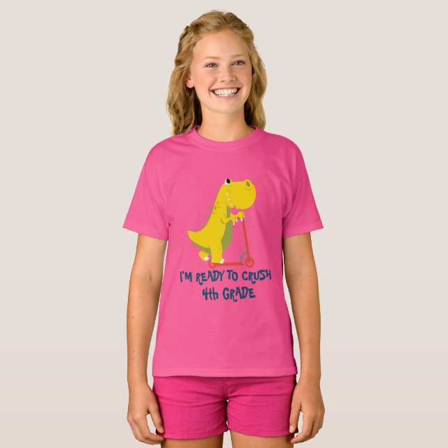 Crush 4. Klasse Fun Dinosaurier Roller Schule T-Shirt (Vorne ganz)