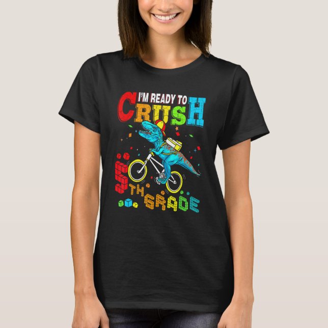 Crush 5th Grade Dinosaur Bike Back To School Boys T-Shirt (Vorderseite)