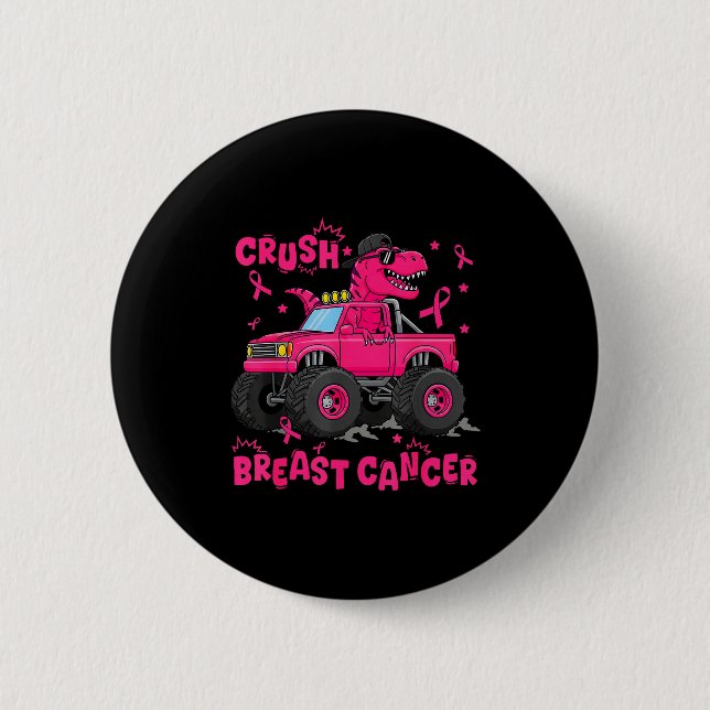 Crush Breast Cancer Awareness Monster Truck Dinosa Button (Vorderseite)