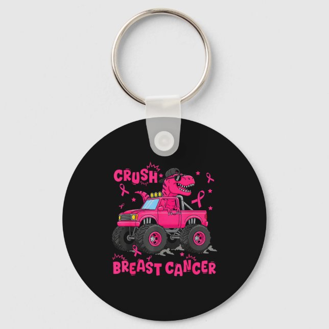 Crush Breast Cancer Awareness Monster Truck Dinosa Schlüsselanhänger (Vorderseite)