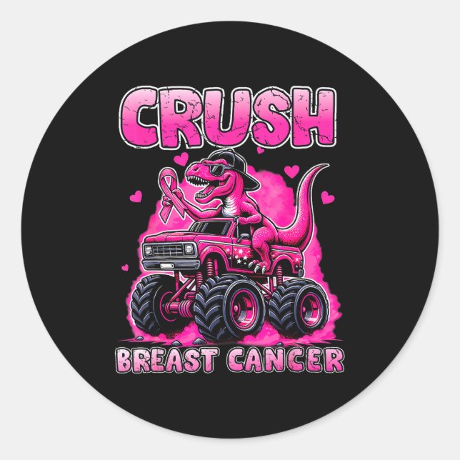 Crush Breast Cancer Awareness T Rex Monster Truck  Runder Aufkleber (Vorderseite)