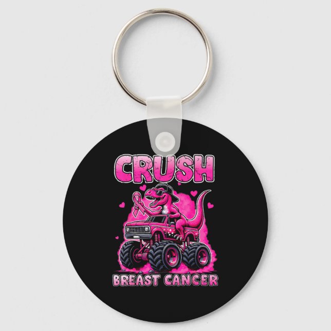 Crush Breast Cancer Awareness T Rex Monster Truck  Schlüsselanhänger (Vorderseite)