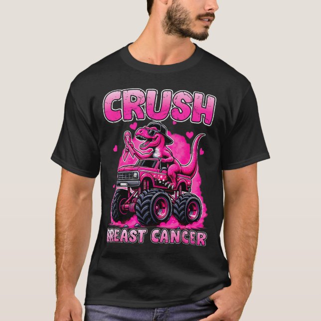 Crush Breast Cancer Awareness T Rex Monster Truck  T-Shirt (Vorderseite)