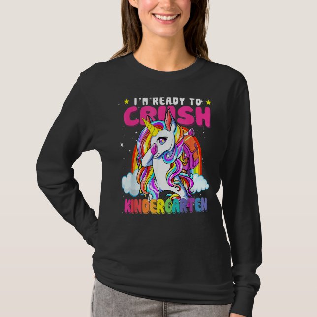Crush Kindergarten Dabbing Unicorn Back To School  T-Shirt (Vorderseite)