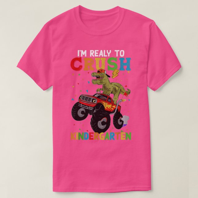 Crush Kindergarten Dinosaurier Monster Truck Zurüc T-Shirt (Design vorne)