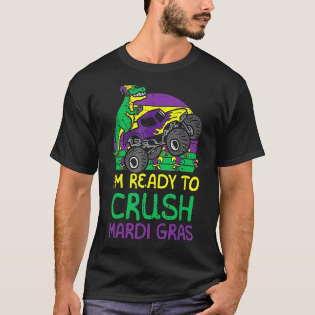 Crush Mardi Gras Dino Rex Monster Truck Kleinkind  T-Shirt (Vorderseite)