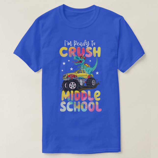 Crush Middle School Dinosaur Monster Truck Back To T-Shirt (Design vorne)