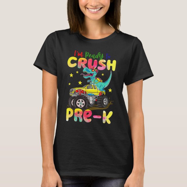 Crush Pre K Dinosaur Monster Truck Back To School  T-Shirt (Vorderseite)