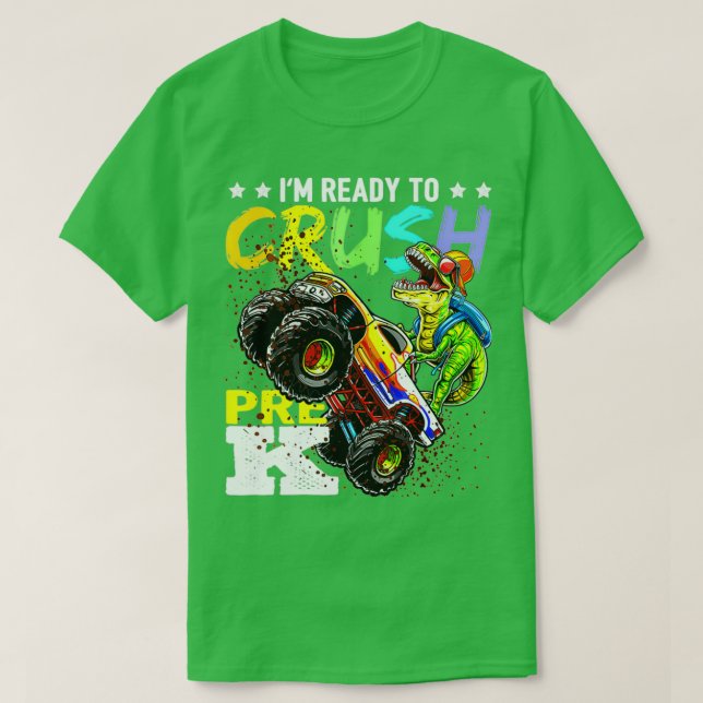 Crush PreK Dinosaurier Monster Truck Zurück zur Sc T-Shirt (Design vorne)