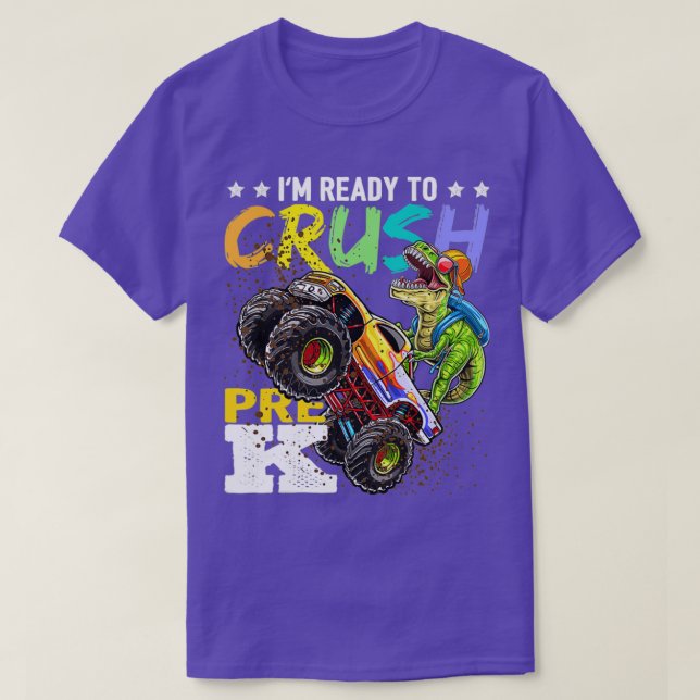 Crush PreK Dinosaurier Monster Truck Zurück zur Sc T-Shirt (Design vorne)